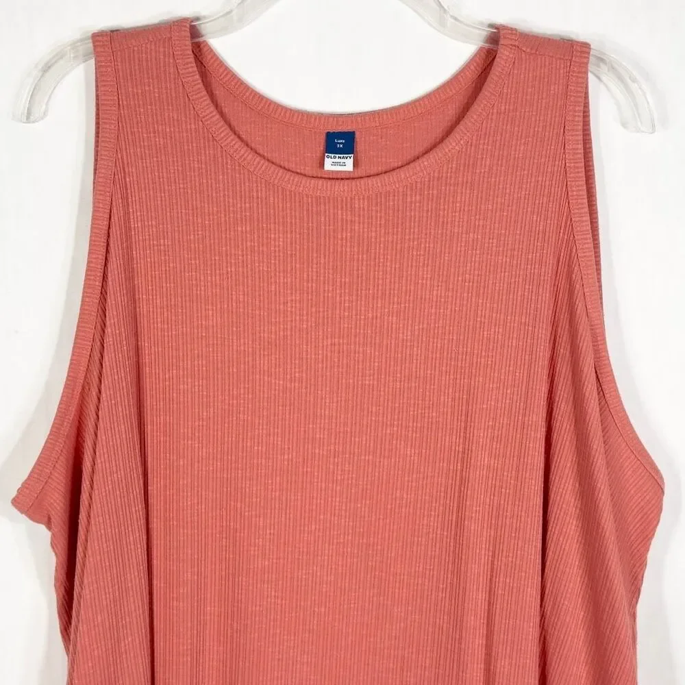 Old Navy Plus Size 3X Tank Top Sleeveless Luxe Pink Ribbed Stretched Crew 739 - Picture 3 of 8